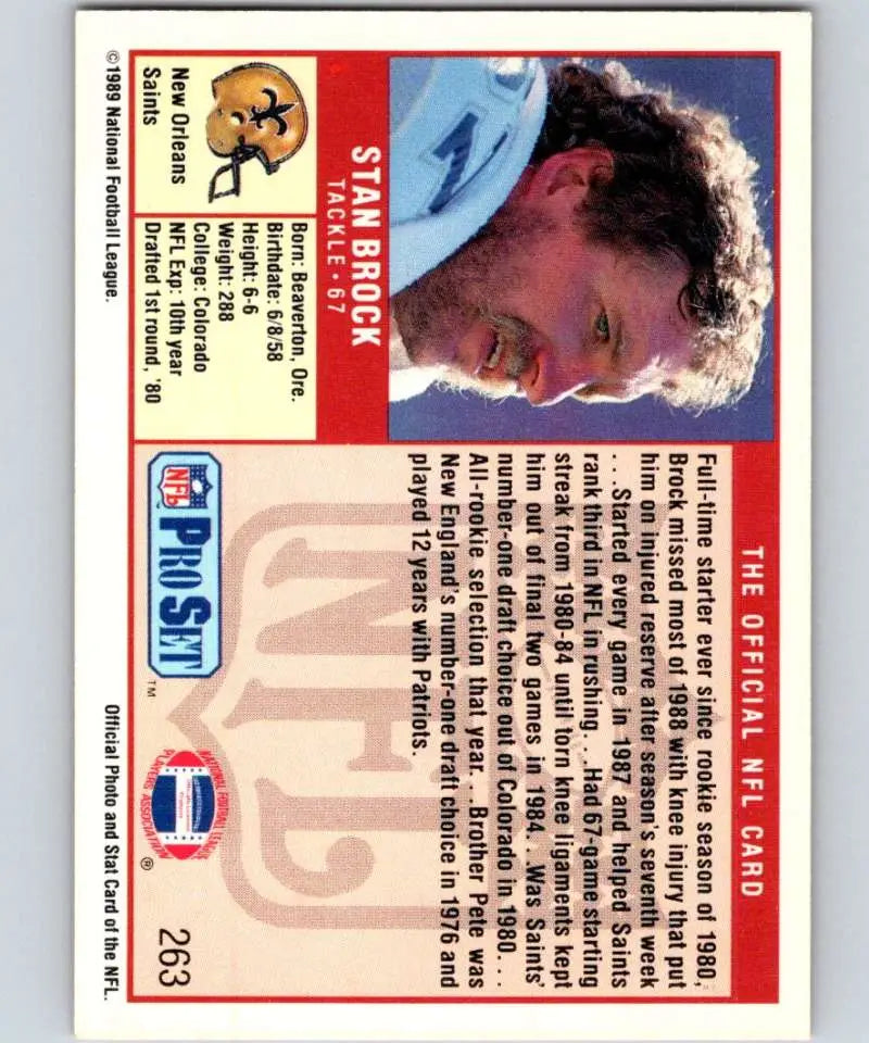Vintage NFL Pro Set football card of Stan Brock from the New Orleans Saints