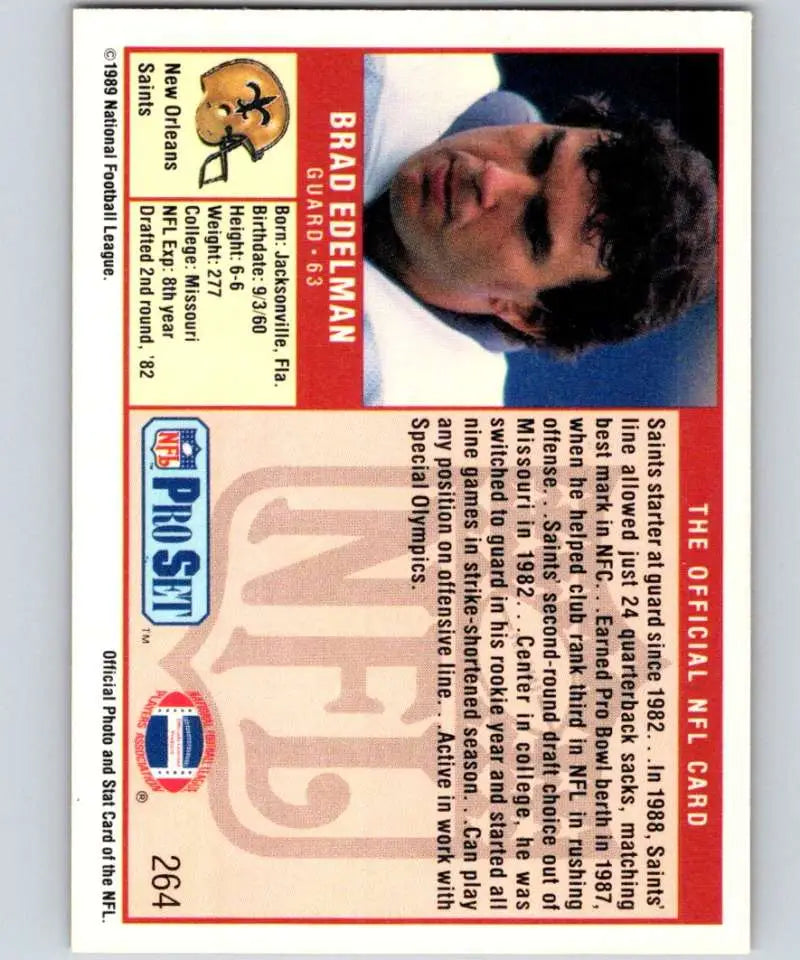 Football card featuring Brad Edelman from the Orleans Saints Pro Set collection