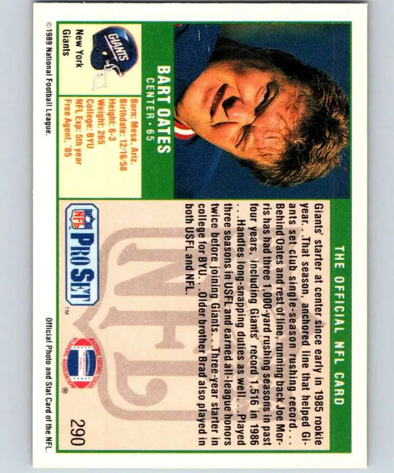 Vintage 1989 Pro Set Bart Oates Football Card with Green Border New York Giants