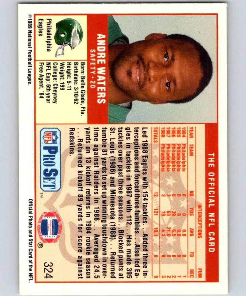 Vintage 1989 Pro Set #324 Andre Waters Philadelphia Eagles Football Card NM-MT
