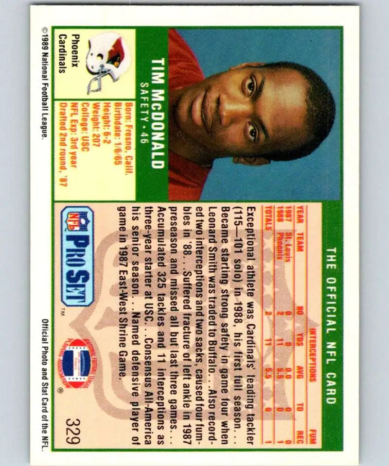1989 Pro Set Tim McDonald Phoenix Cardinals rookie football card front view