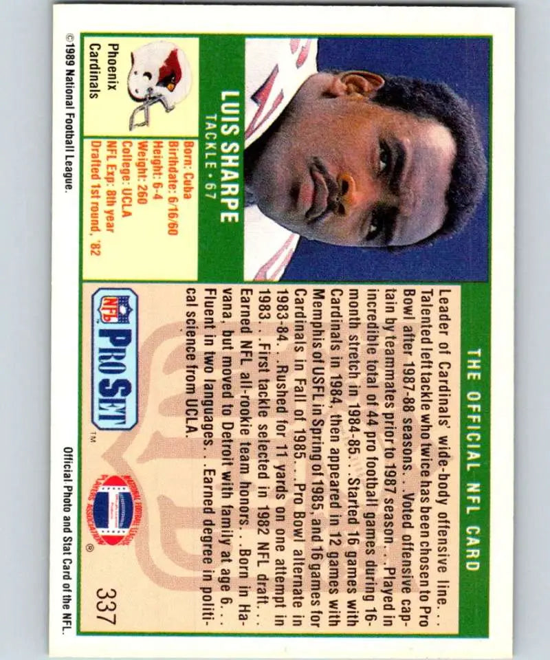 Luis Sharpe Phoenix Cardinals football card from 1989 Pro Set, NM-MT condition