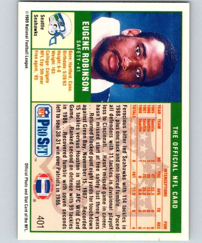 Vintage 1989 Pro Set Eugene Robinson Seattle Seahawks Rookie Football Card NM-MT