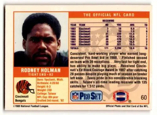 Original gloss 1989 Pro Set #60a Rodney Holman Cincinnati Bengals football card