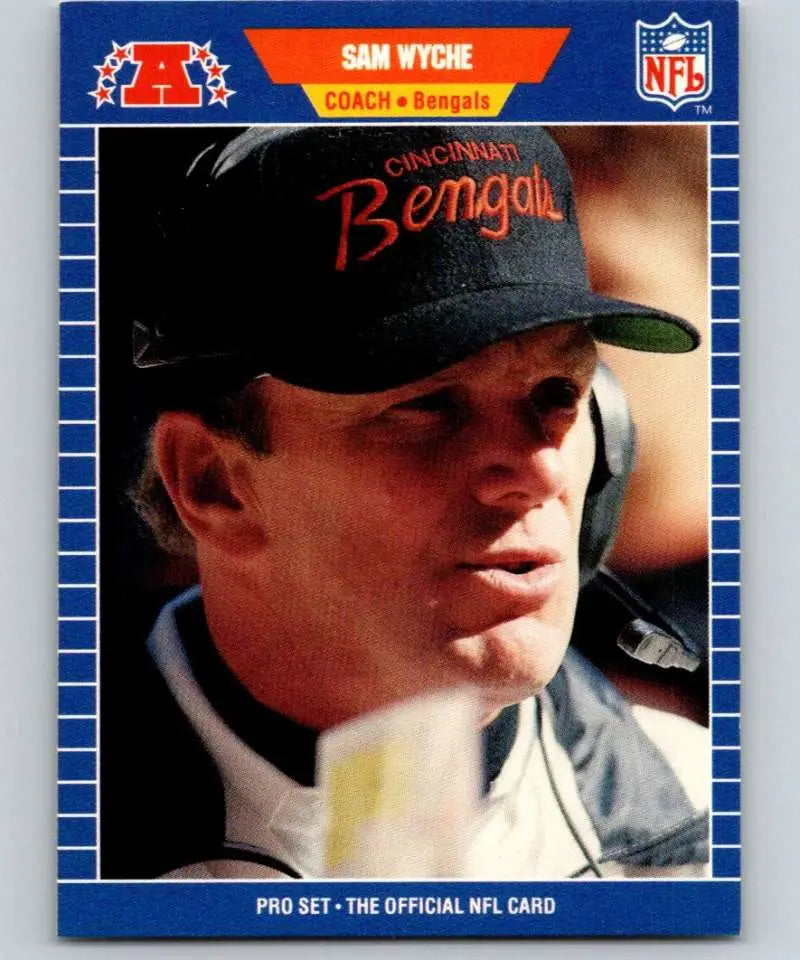NFL trading card of Sam Wyche, Cincinnati Bengals coach in team cap