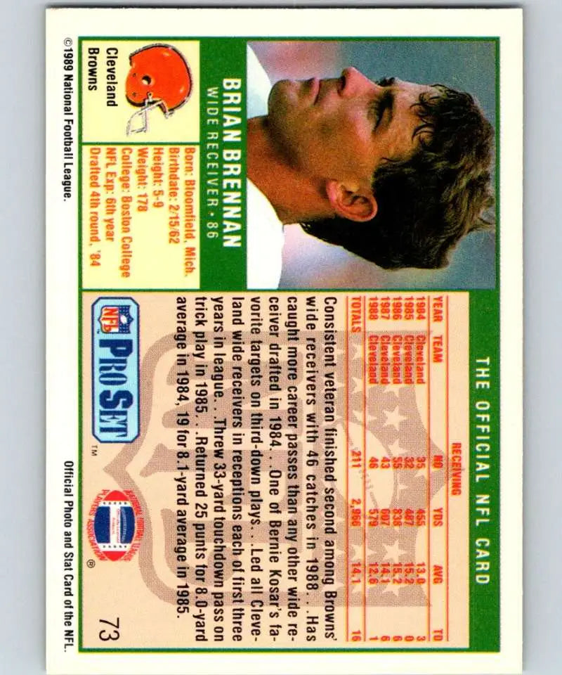 Vintage Cleveland Browns Brian Brennan Football Card from 1989 Pro Set #73