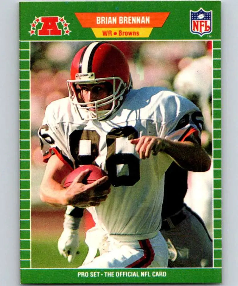 NFL Football Card of Brian Brennan in Cleveland Browns white jersey carrying the ball