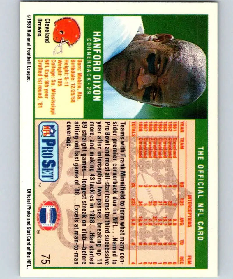 Vintage Cleveland Browns Hanford Dixon football card from 1989 Pro Set #75