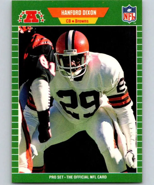 NFL trading card of Hanford Dixon in Cleveland Browns jersey number 29, white uniform