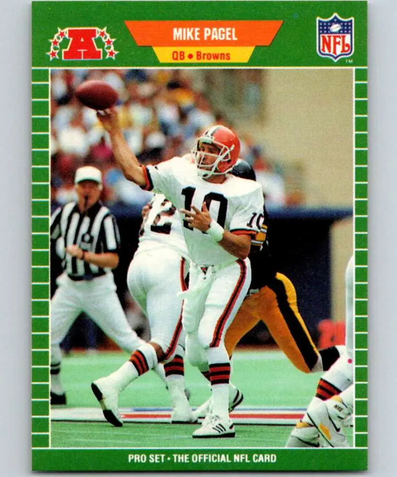 NFL trading card of Mike Pagel in white uniform for Cleveland Browns Pro Set