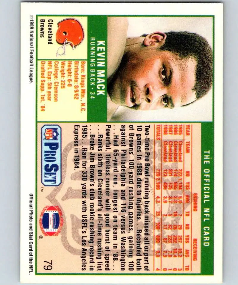 Vintage NFL trading card of Kevin Mack from the Cleveland Browns football team