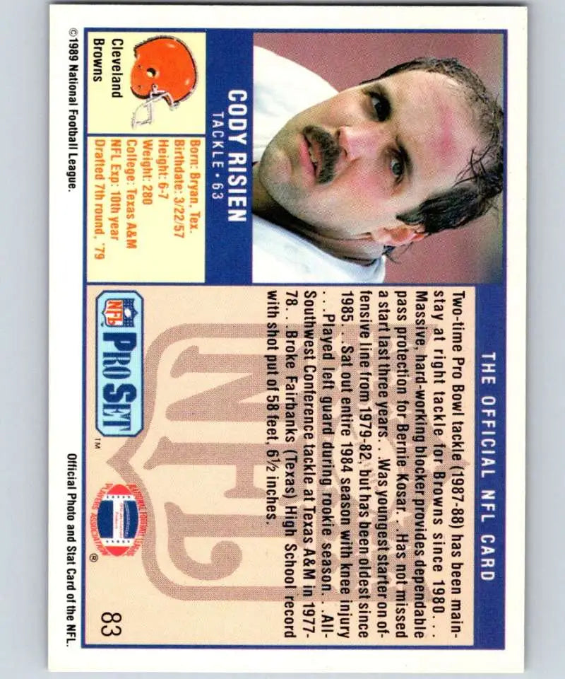 Cody Risien Cleveland Browns football card from 1989 Pro Set collection in NM-MT condition