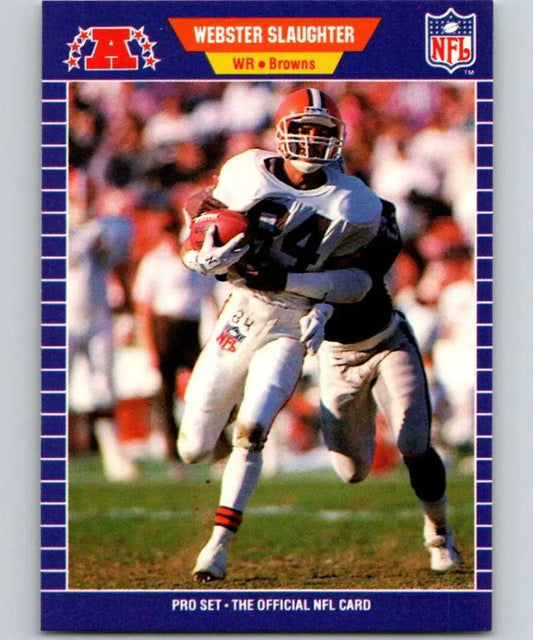 NFL trading card of Webster Slaughter in white uniform for Cleveland Browns football