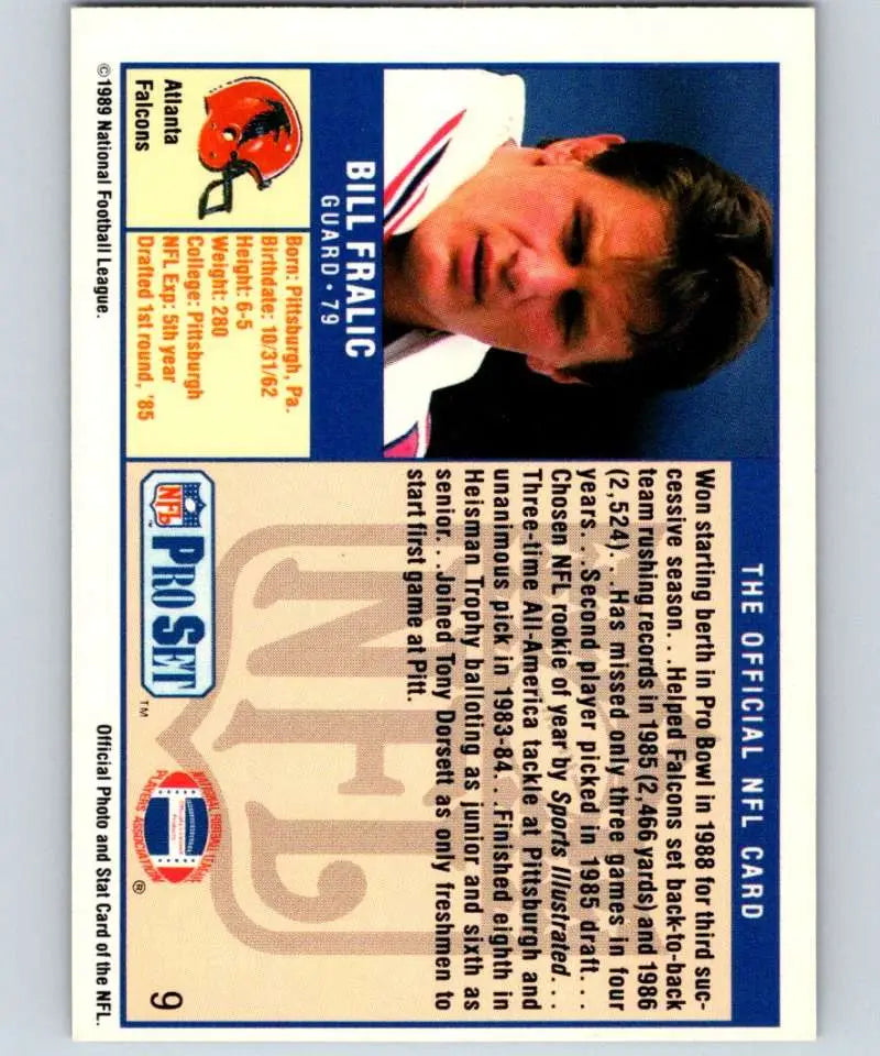 Buffalo Bills NFL trading card from Pro Set featuring Bill Fralic Atlanta Falcons design