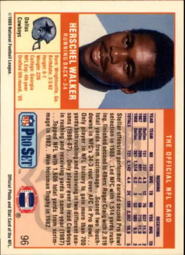 Trading card of Herschel Walker, 1989 Pro Set, featuring original gloss and Dallas Cowboys design