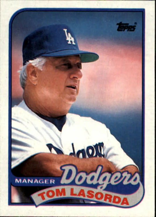 Tom Lasorda baseball card in Dodgers uniform, 1989 Topps #254 collectible