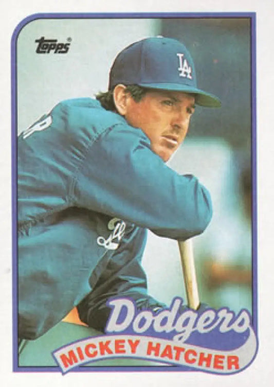 Vintage 1989 Topps Mickey Hatcher baseball card featuring Los Angeles Dodgers player