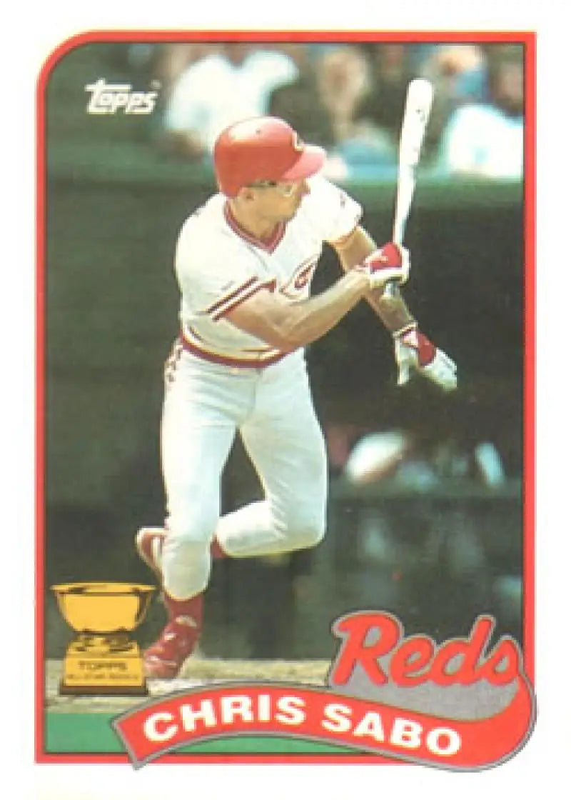 Vintage 1989 Topps Chris Sabo Cincinnati Reds Baseball Card at bat in NM-MT condition