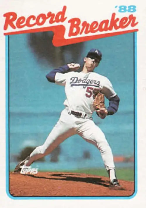 1988 Topps Record Breaker Orel Hershiser baseball card of Los Angeles Dodgers pitcher