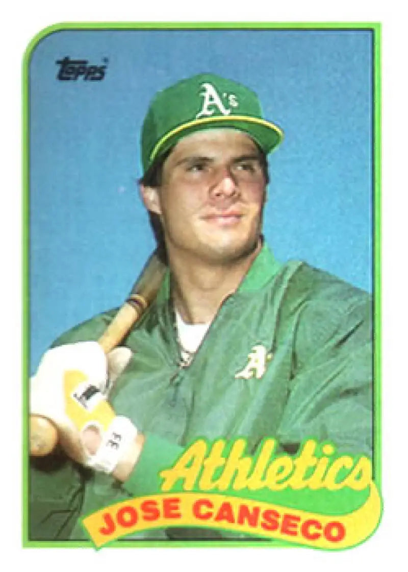 Jose Canseco 1989 Topps #500 baseball card of Oakland Athletics player in green uniform