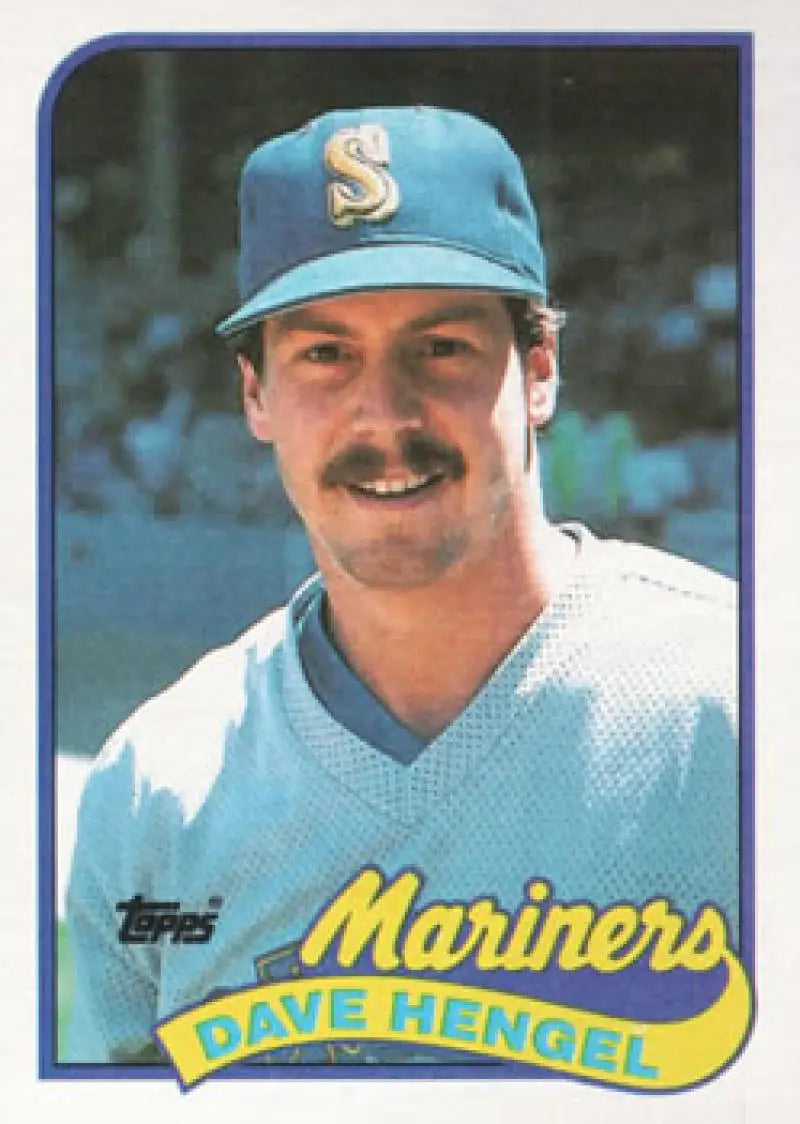 Vintage Seattle Mariners baseball card of Dave Hengel in blue cap and team uniform