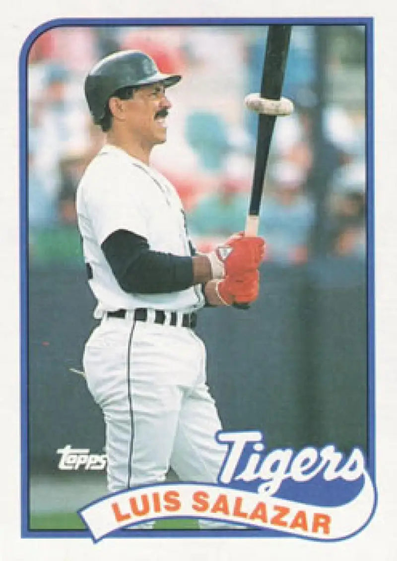 Luis Salazar in white uniform holding bat on 1989 Topps Detroit Tigers Baseball Card