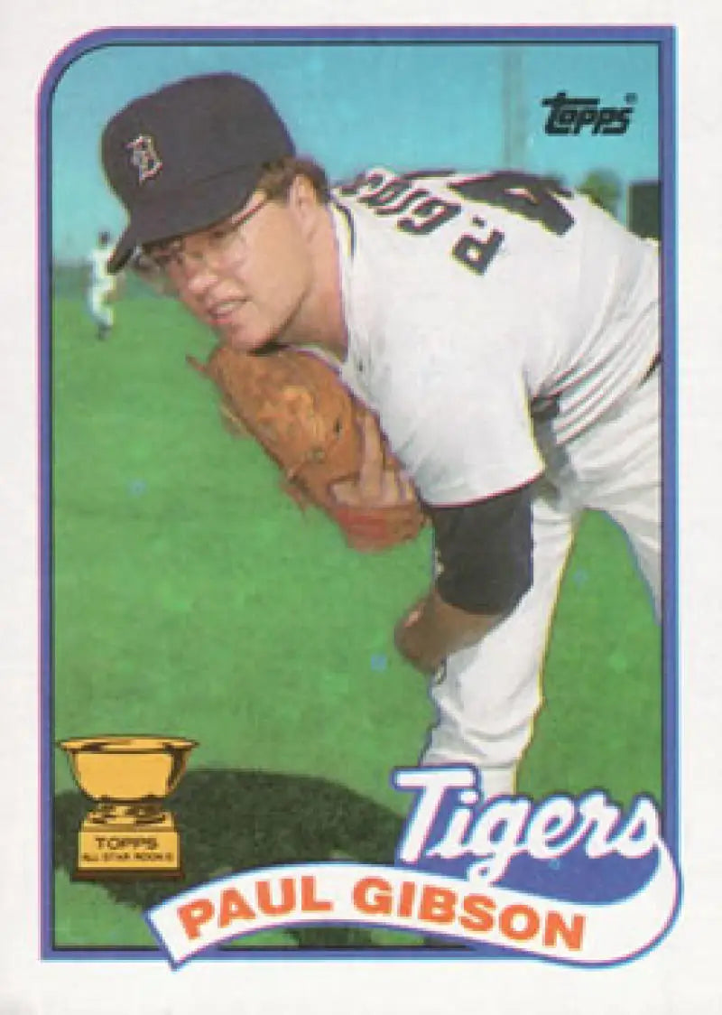 Paul Gibson Detroit Tigers Baseball Card with All-Star Rookie emblem in white uniform