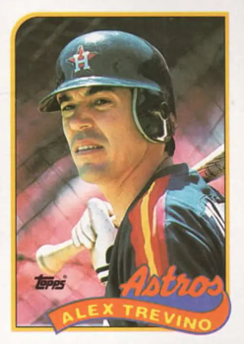 Baseball card of Alex Trevino in a navy batting helmet for Houston Astros fans