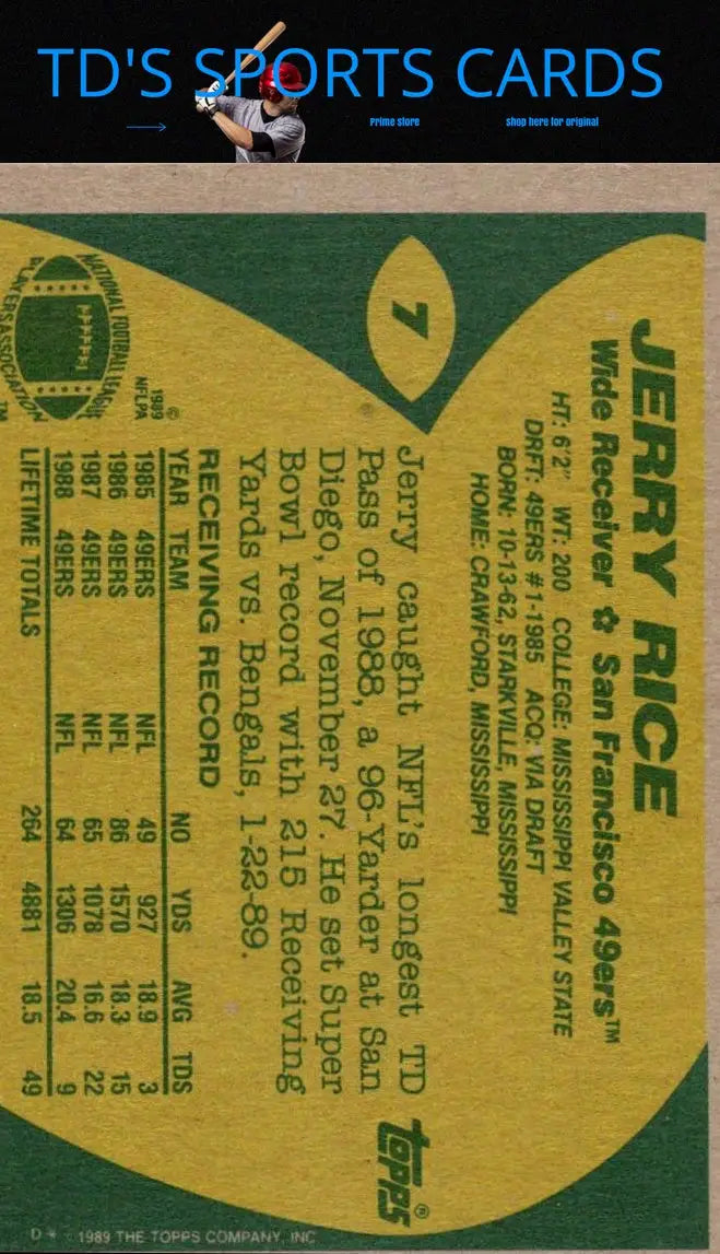 1989 Topps Jerry Rice football card from trading cards collection