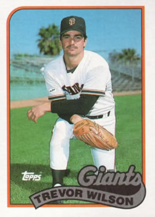 Baseball card of Trevor Wilson in San Francisco Giants uniform and cap