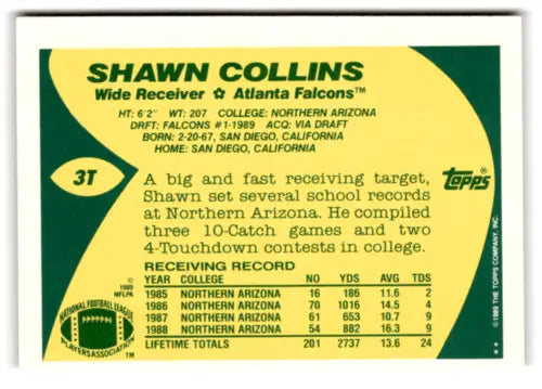 1989 Topps Traded #3T Shawn Collins NM-MT RC football card with original gloss