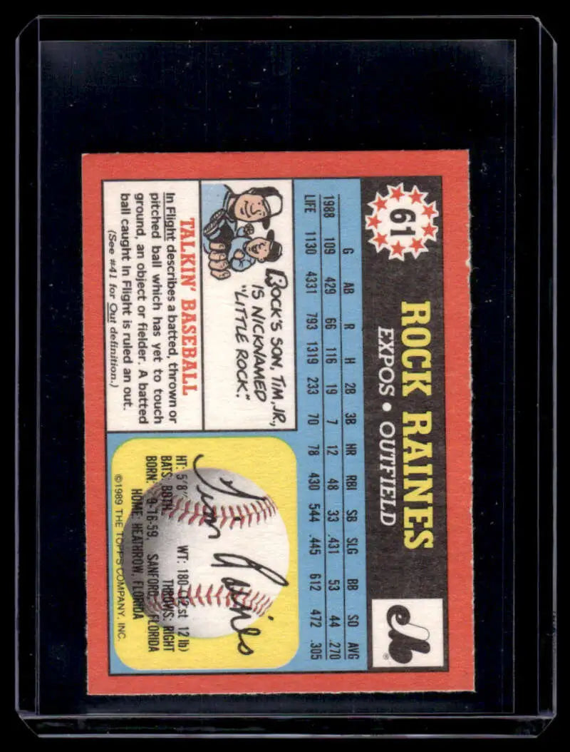 Baseball trading card of Tim Raines, Montreal Expos, Topps UK Minis with red border