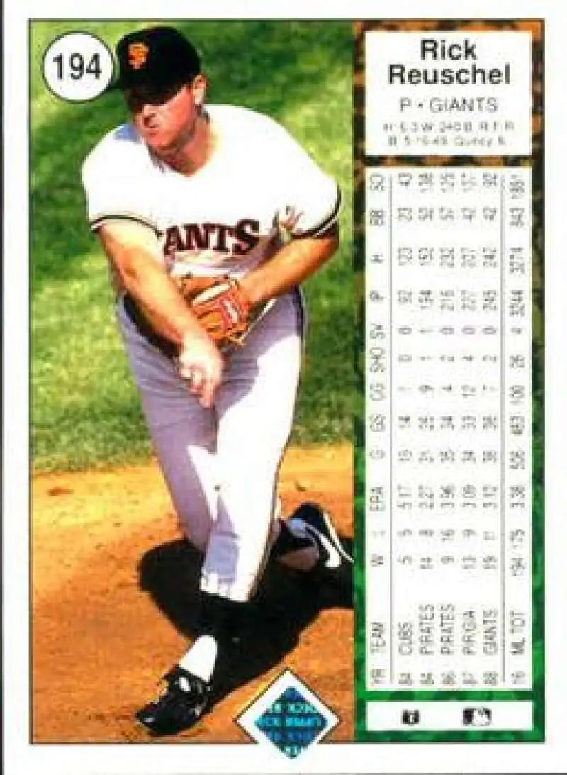 Baseball card of Rick Reuschel in San Francisco Giants white home uniform