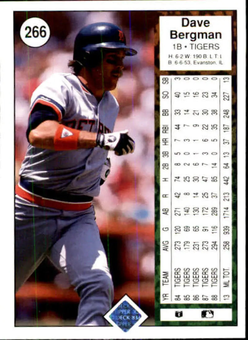 Baseball card featuring Dave Bergman in gray uniform for Detroit Tigers Baseball
