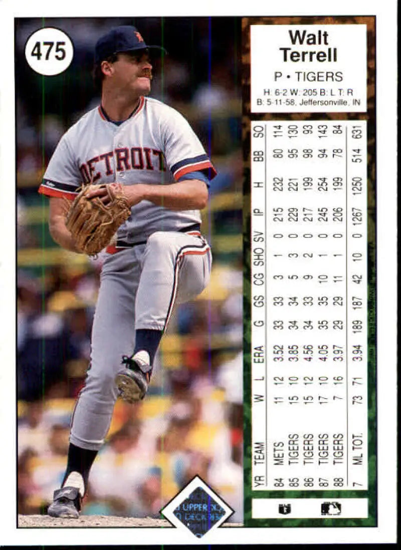 Walt Terrell 1989 Upper Deck baseball card featuring Detroit Tigers pitcher in uniform