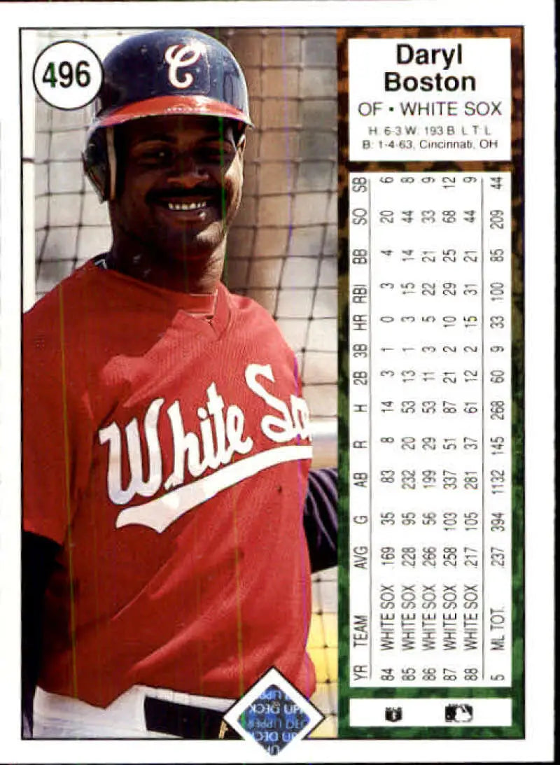 Chicago White Sox Baseball Card featuring Daryl Boston in red jersey with White Sox lettering
