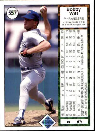 Bobby Witt baseball card from 1989 Upper Deck featuring original gloss NM-MT Rangers