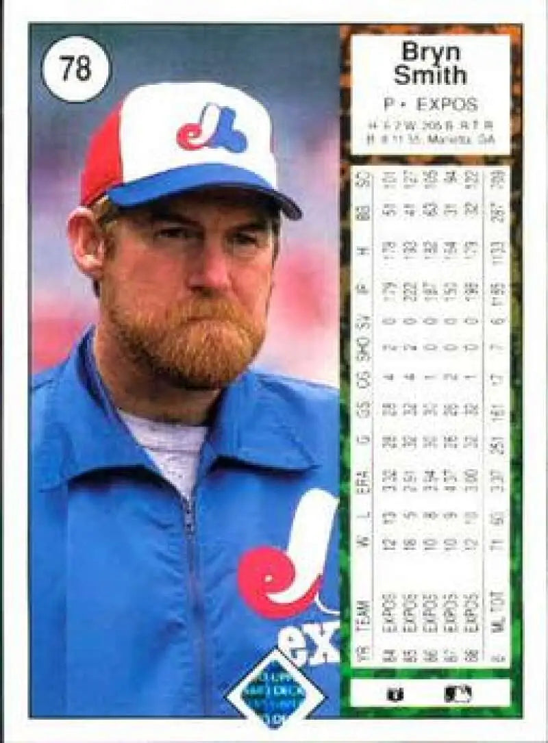 Bryn Smith 1989 Upper Deck Montreal Expos baseball card with red and blue cap