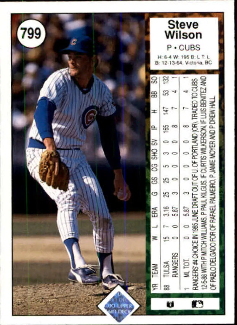 Chicago Cubs baseball card featuring Steve Wilson in pinstriped uniform by Upper Deck