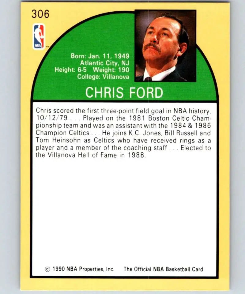 Vintage 1990 NBA basketball card of Chris Ford from the Boston Celtics