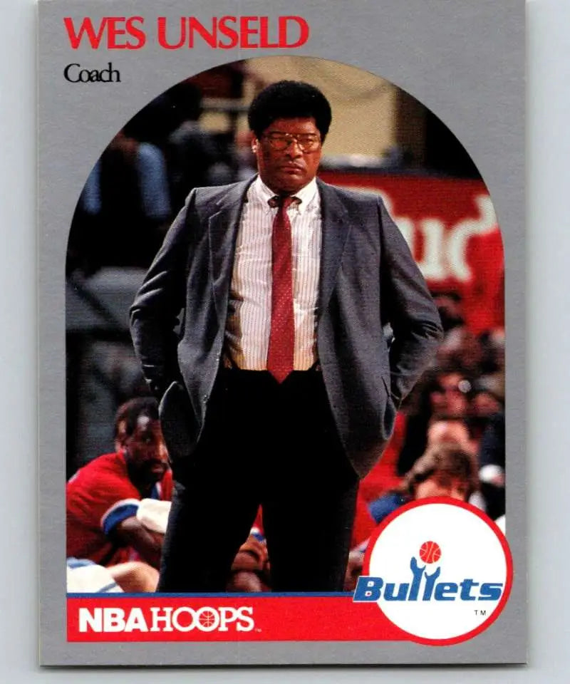 Wes Unseld 1990-91 Hoops basketball card featuring Washington Bullets coach in gray suit