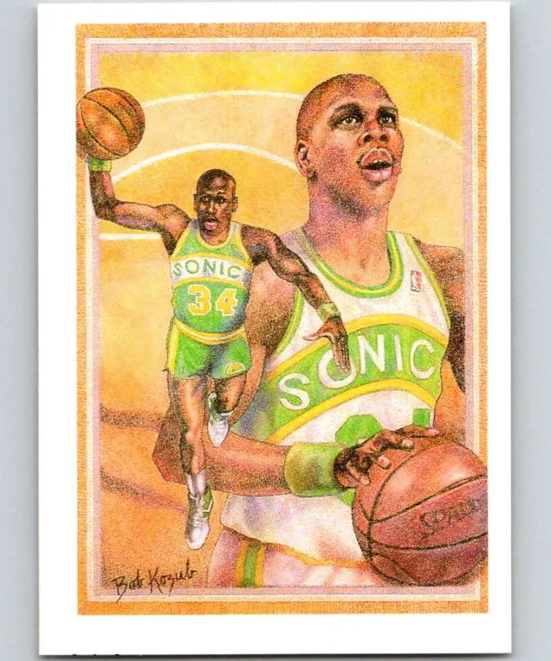 Artistic basketball illustration of Xavier McDaniel in Seattle SuperSonics uniform