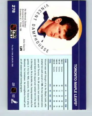 Hockey trading card featuring Vin Damphousse from 1990-91 Pro Set Maple Leafs