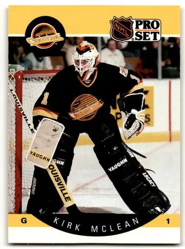 Original gloss 1990-91 Pro Set Kirk McLean hockey card, Near Mint Canucks ID 43144