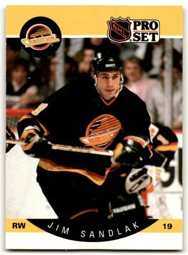 Original gloss Jim Sandlak hockey card from 1990-91 Pro Set Canucks ID 43147