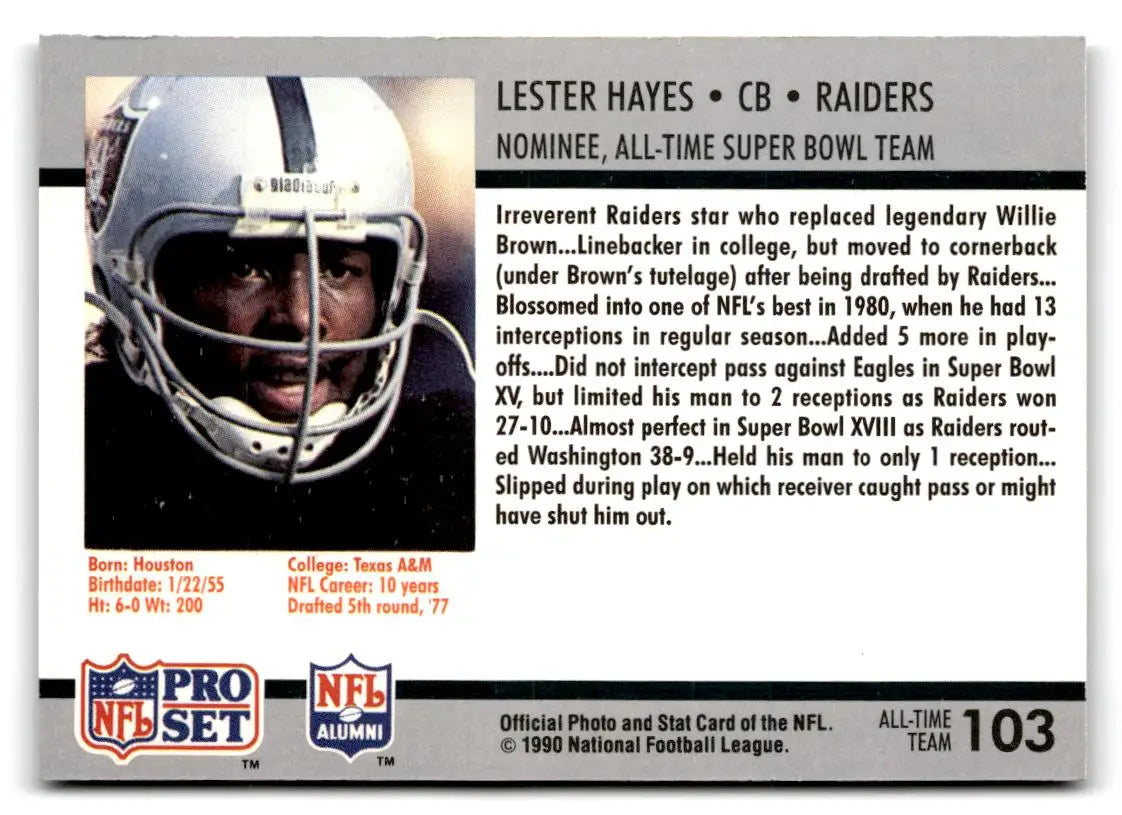 1990-91 Pro Set Super Bowl XXV Silver Anniversary #103 Lester Hayes - Trading Cards