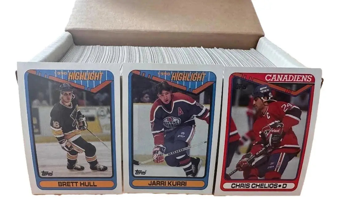Box of hockey cards from 1990-91 Topps NHL Hockey complete set, collectible NHL hockey cards