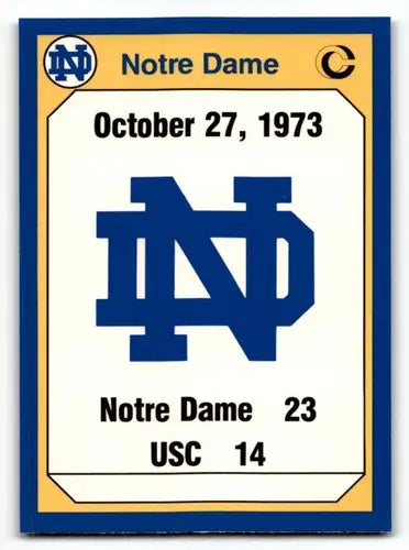 Vintage Notre Dame football score card from the 1973 USC game in the Collegiate Collection Notre Dame original gloss