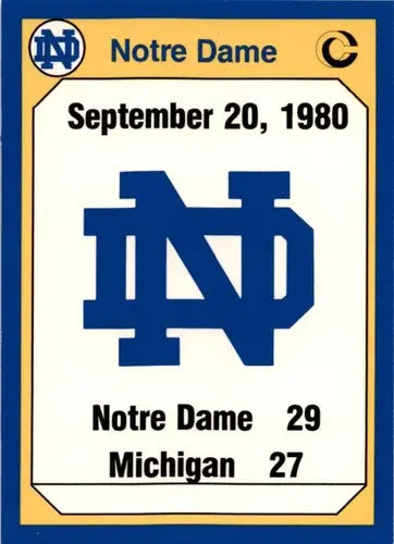 Notre Dame football card from Collegiate Collection Notre Dame 1990 collection