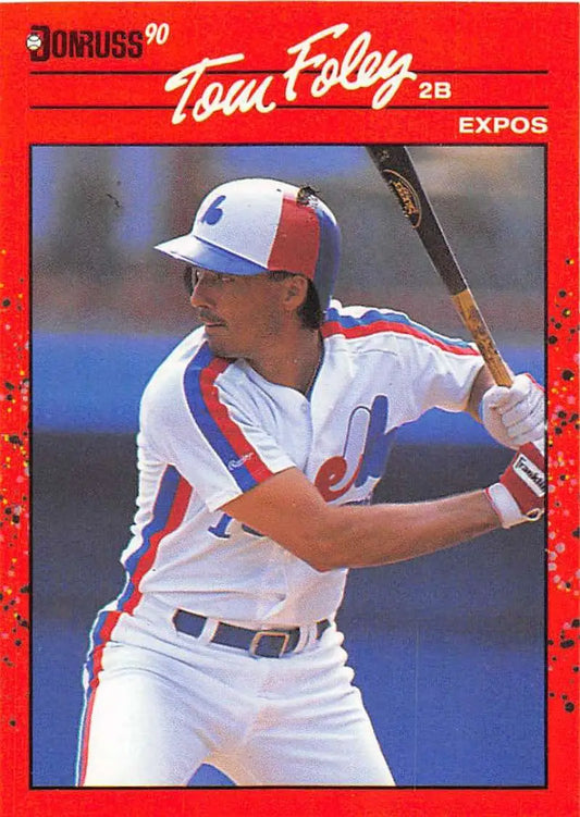 1990 Donruss baseball card of Tom Foley batting for Montreal Expos in classic uniform